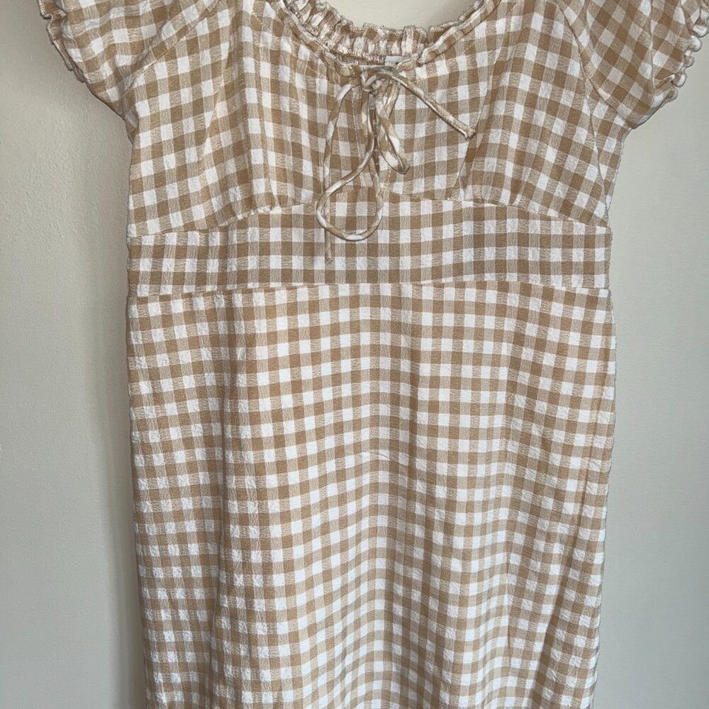 Cotton On Milly Sweetheart Mini Dress XS Taupe Gingham Puff Sleeve NWT - Picture 4 of 8